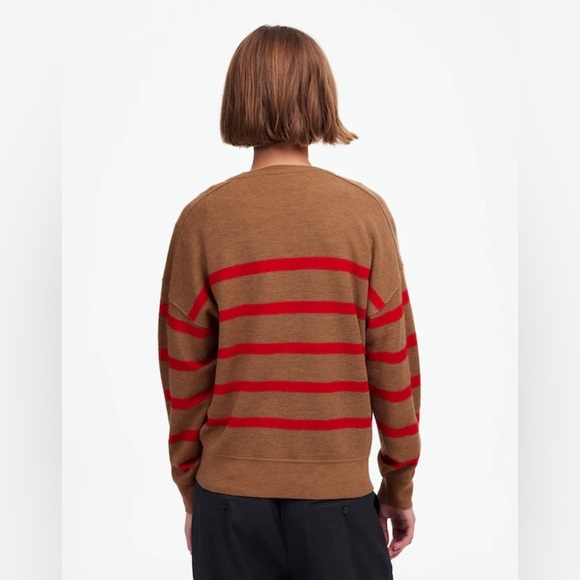 NWOT Madewell Merino Wool Crewneck Pullover Sweater in Camel Stripe Small - Picture 4 of 9
